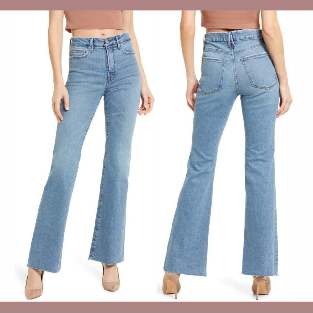 NEW Good American [ 20 ] High Rise‎ Good Classic Bootcut Raw Hem Jeans